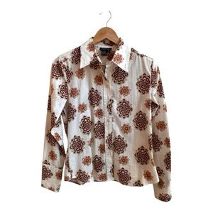 Central Park Floral Print Long Sleeve Collared Button Up Womens Size M